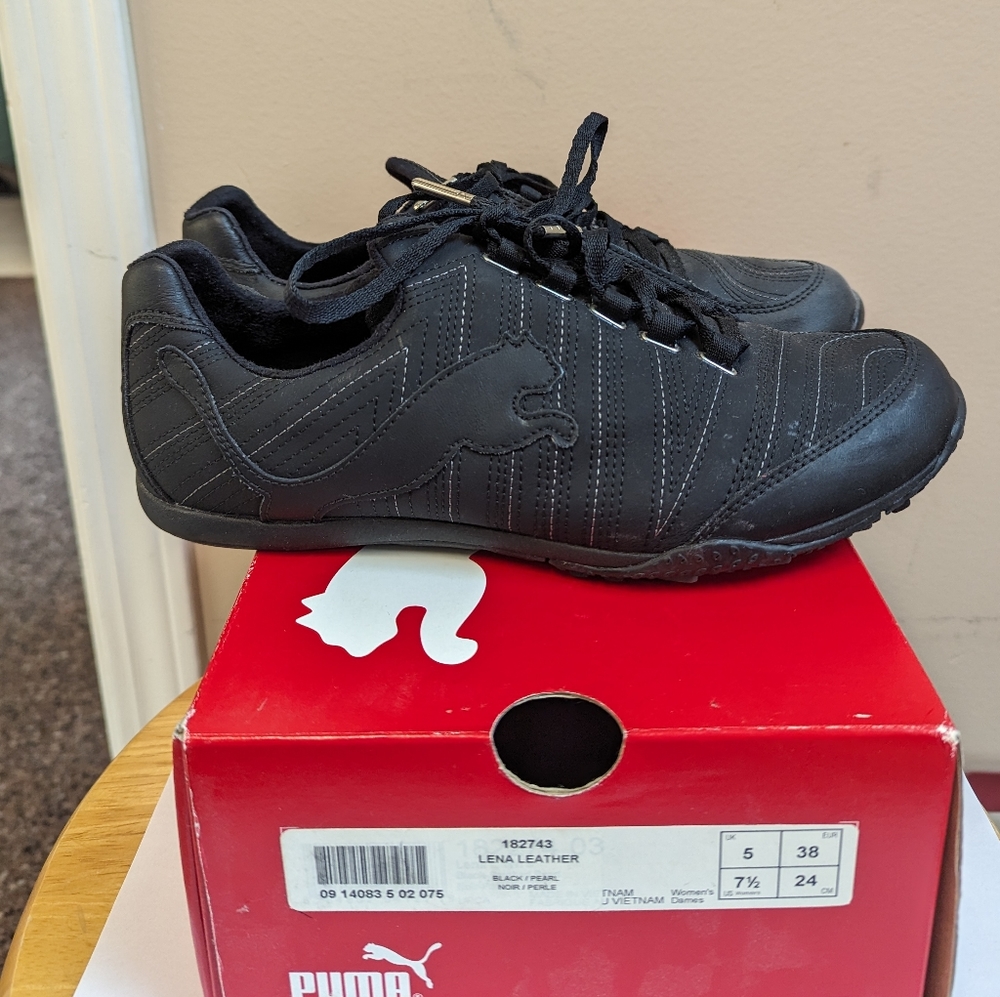 Puma - Women's Lena Leather Black Sneakers 7.5